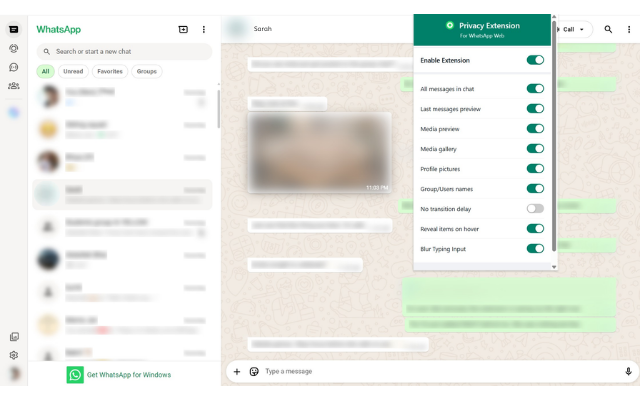 WhatsApp Privacy Extension Screenshot